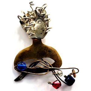 Abstract Face Wire Art Brooch Sculptural Modern Jewelry Statement